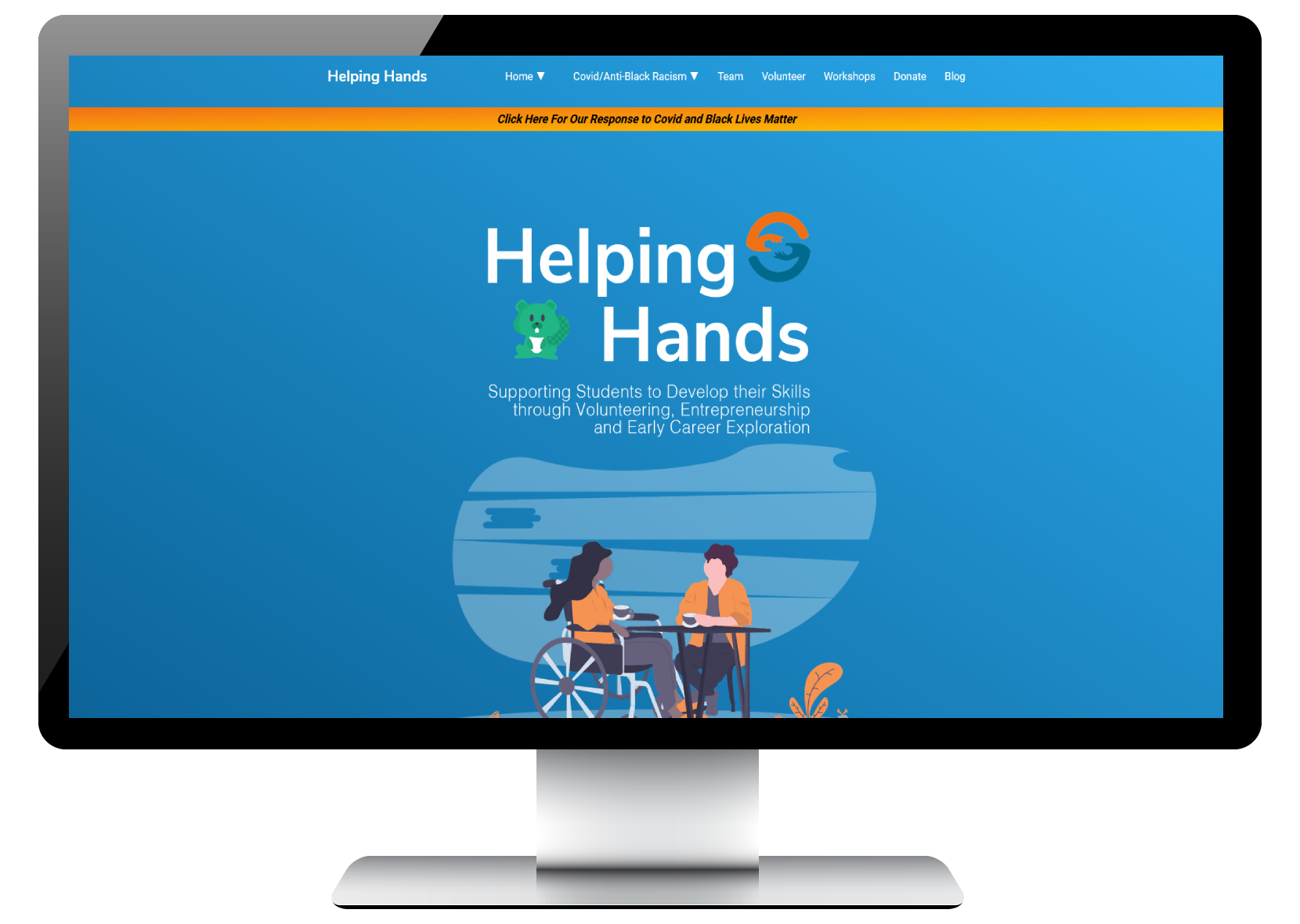 A desktop view of the helping hands landing page.