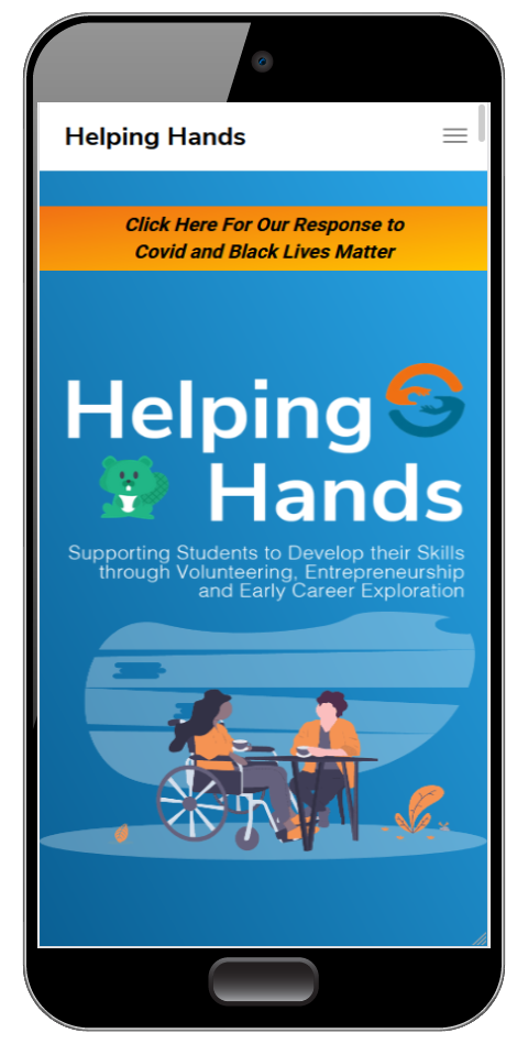 A mobile view of the helping hands landing page.
